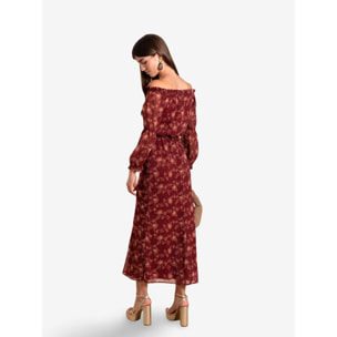 Vestido midi manga larga palabra de honor