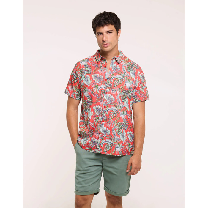 Camisa Tropical Manga Corta Coral - Lulicoast