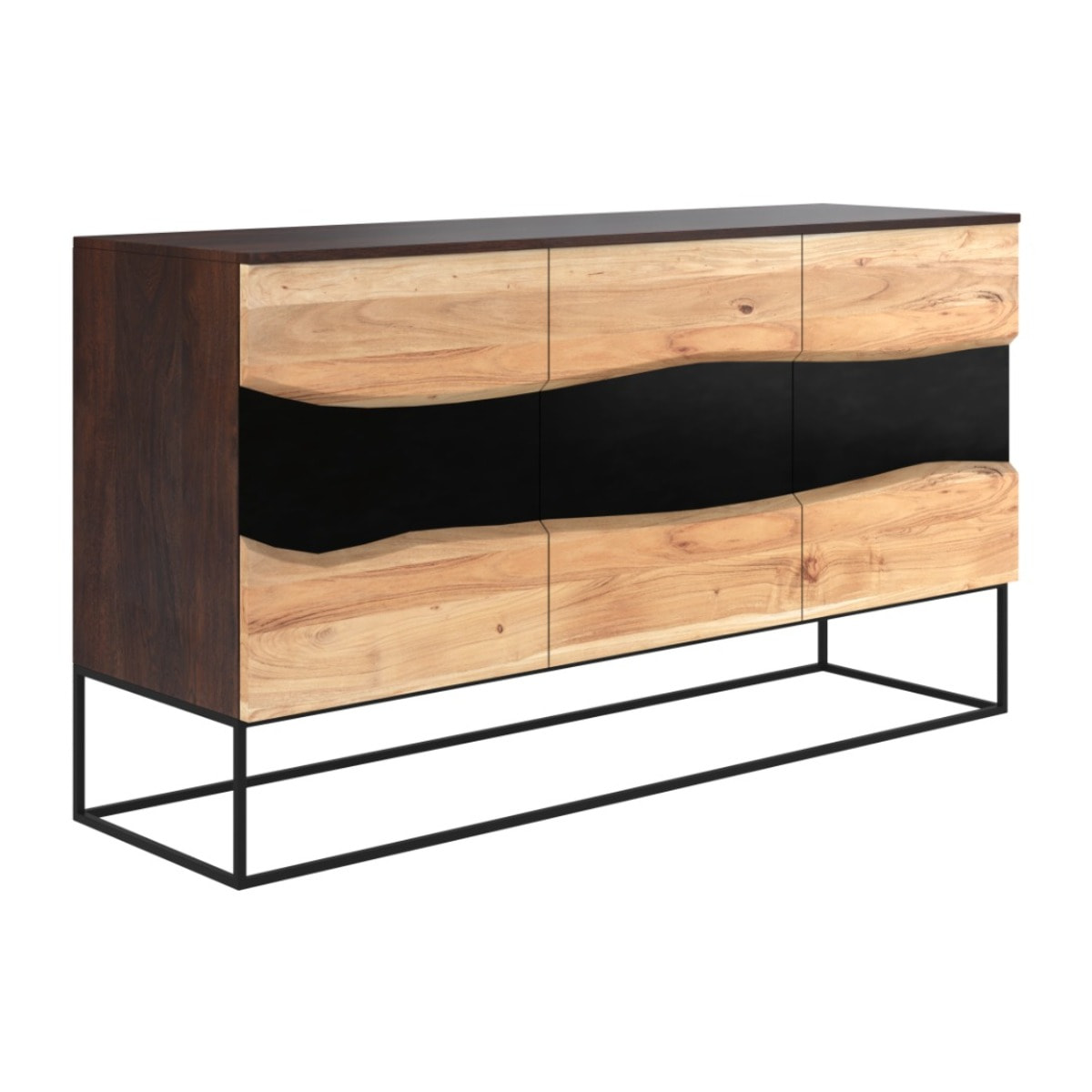 Buffet 3 portes en bois d'acacia et métal noir - Alabama
