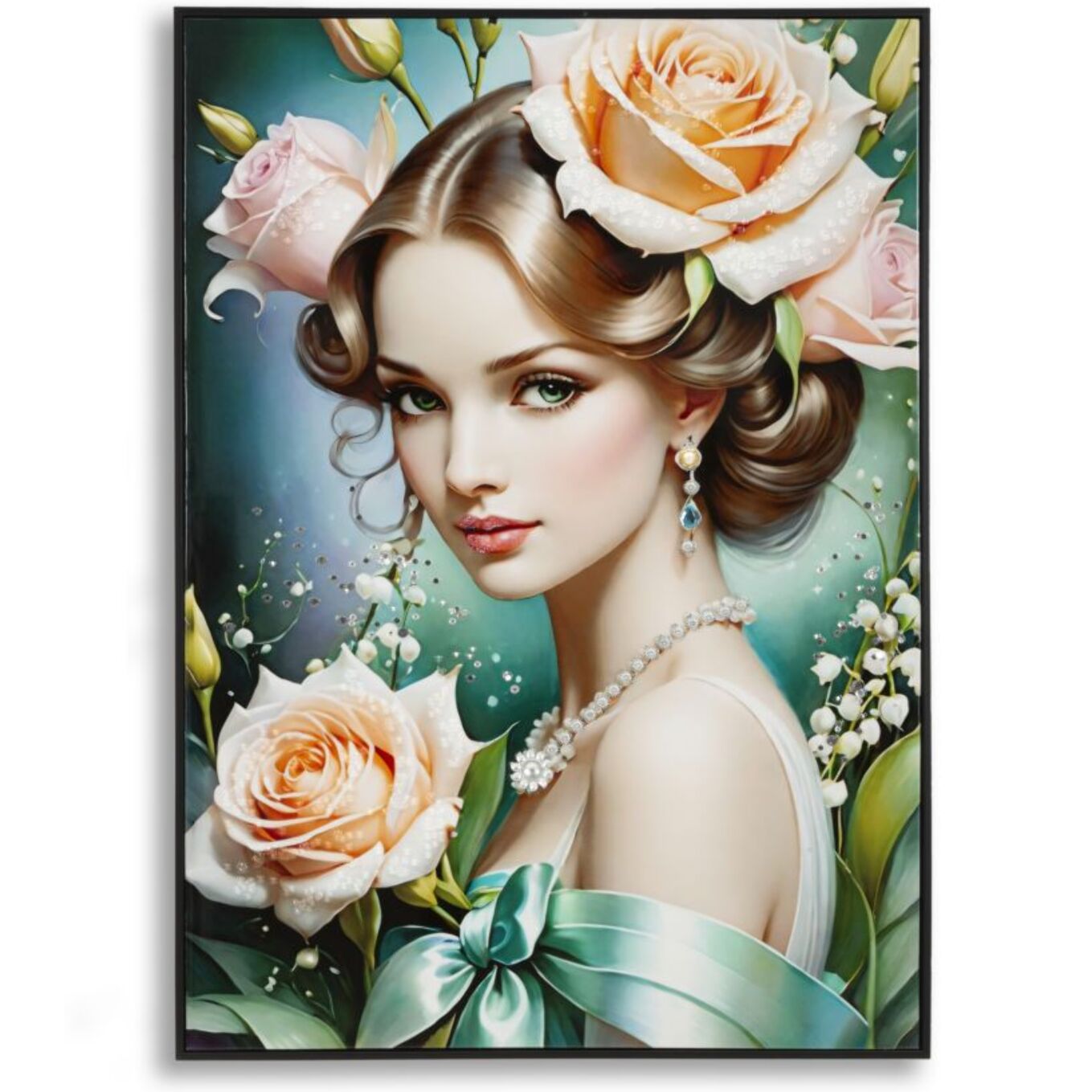 DIPINTO SU TELA LACCATO FANTASY C/CORNICE -B- CM 72X4X102