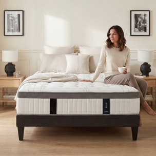 Ensemble Matelas Altesse & Sommier Kit Tissu, Mémoire de Forme & Hyper Soft, 27 cm, Accueil Enveloppant, Soutien Ferme