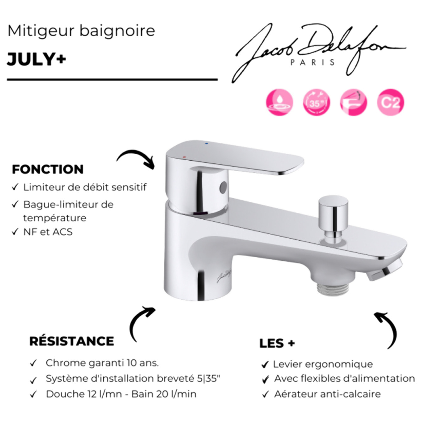 Mitigeur baignoire monotrou JACOB DELAFON July+
