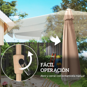 Sombrilla Terraza Exterior, Ø266x238 cm, Sombrilla de Jardín con Ángulo Ajustable 30°, Manivela, Flecos y Ventilación, Impermeable, Parasol para Terraza, Playa, Patio, Balcón, Caqui