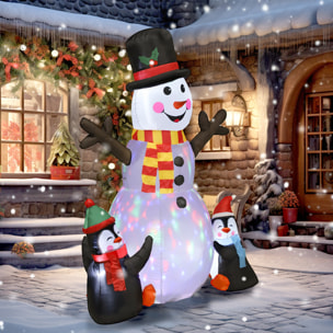Bonhomme de neige et pingouins gonflable LED de Noël - matériel fixation et souffleur inclus - polyester