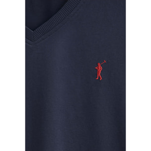 Camiseta azul marino con cuello pico y bordado Rigby Go