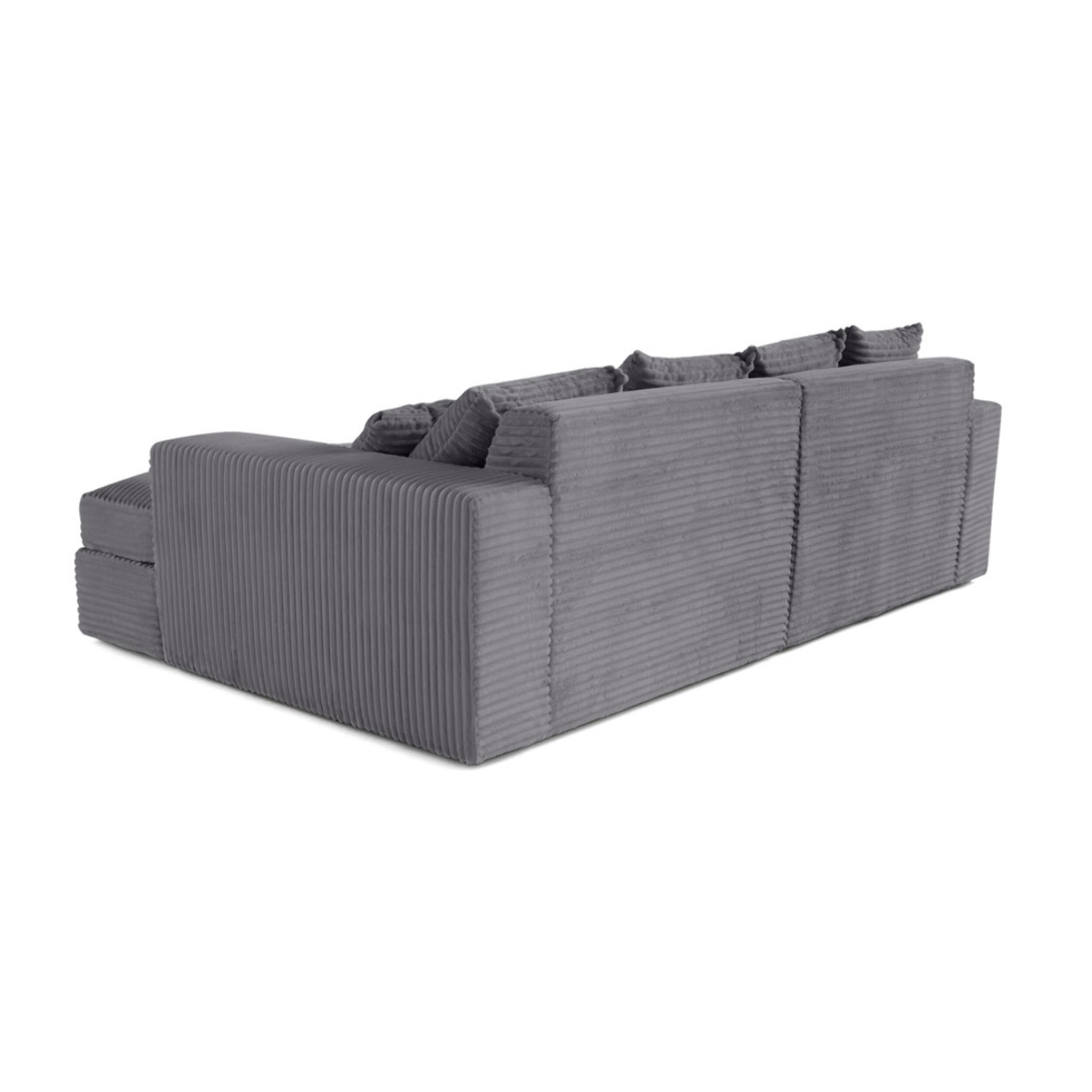 Collins - canapé droit 4 places avec double méridienne - assise profonde - velours côtelé grosses côtes - Gris