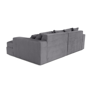 Collins - canapé droit 4 places avec double méridienne - assise profonde - velours côtelé grosses côtes - Gris