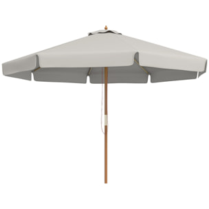Sombrilla Terraza Exterior Ø325 cm Sombrilla de Jardín con Sistema de Polea Techo Ventilado 8 Varillas de Bambú y Poste de Madera Parasol para Patio Terraza Gris