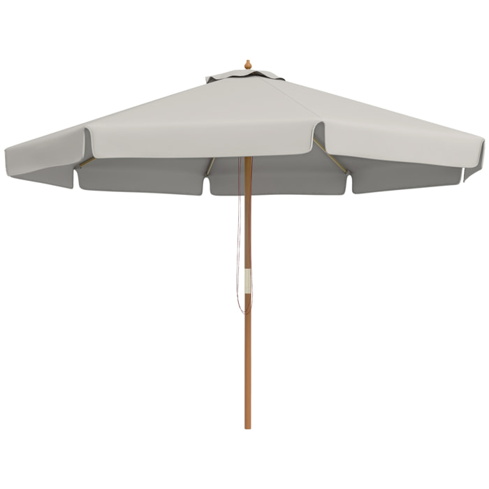 Sombrilla Terraza Exterior Ø325 cm Sombrilla de Jardín con Sistema de Polea Techo Ventilado 8 Varillas de Bambú y Poste de Madera Parasol para Patio Terraza Gris