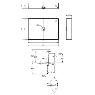 Vasque à poser acier 55x38x10 cm inoxydable 304 Céramia avec bonde + mitigeur lavabo Grohe Dice (TMLBGM1018922430)