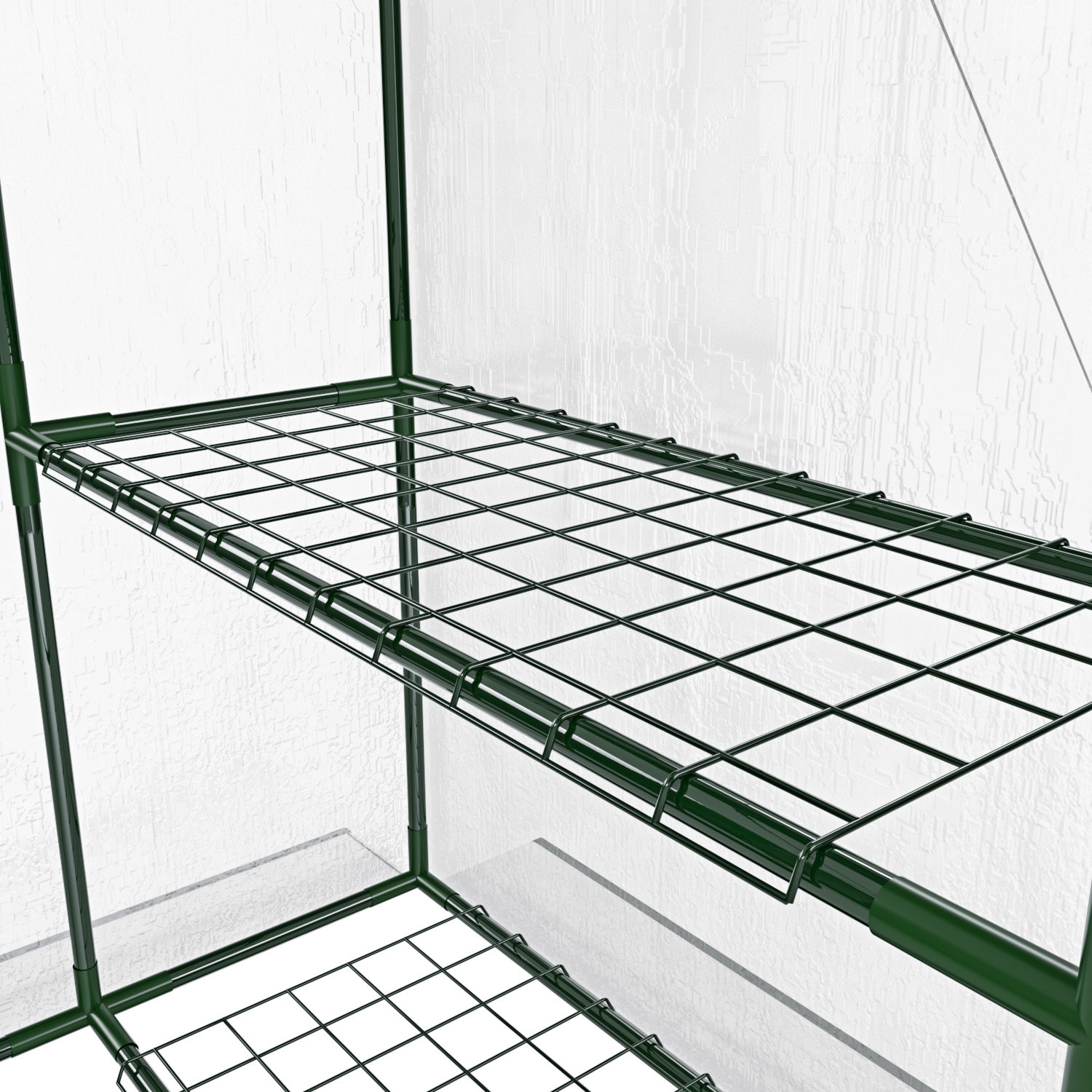 Serra Da Giardino Per Orto Con 8 Ripiani In Metallo Telaio A Casetta Acciaio Telo Trasparente PVC Porta Avvolgibile Apertura Cerniera 143x74x195 Cm