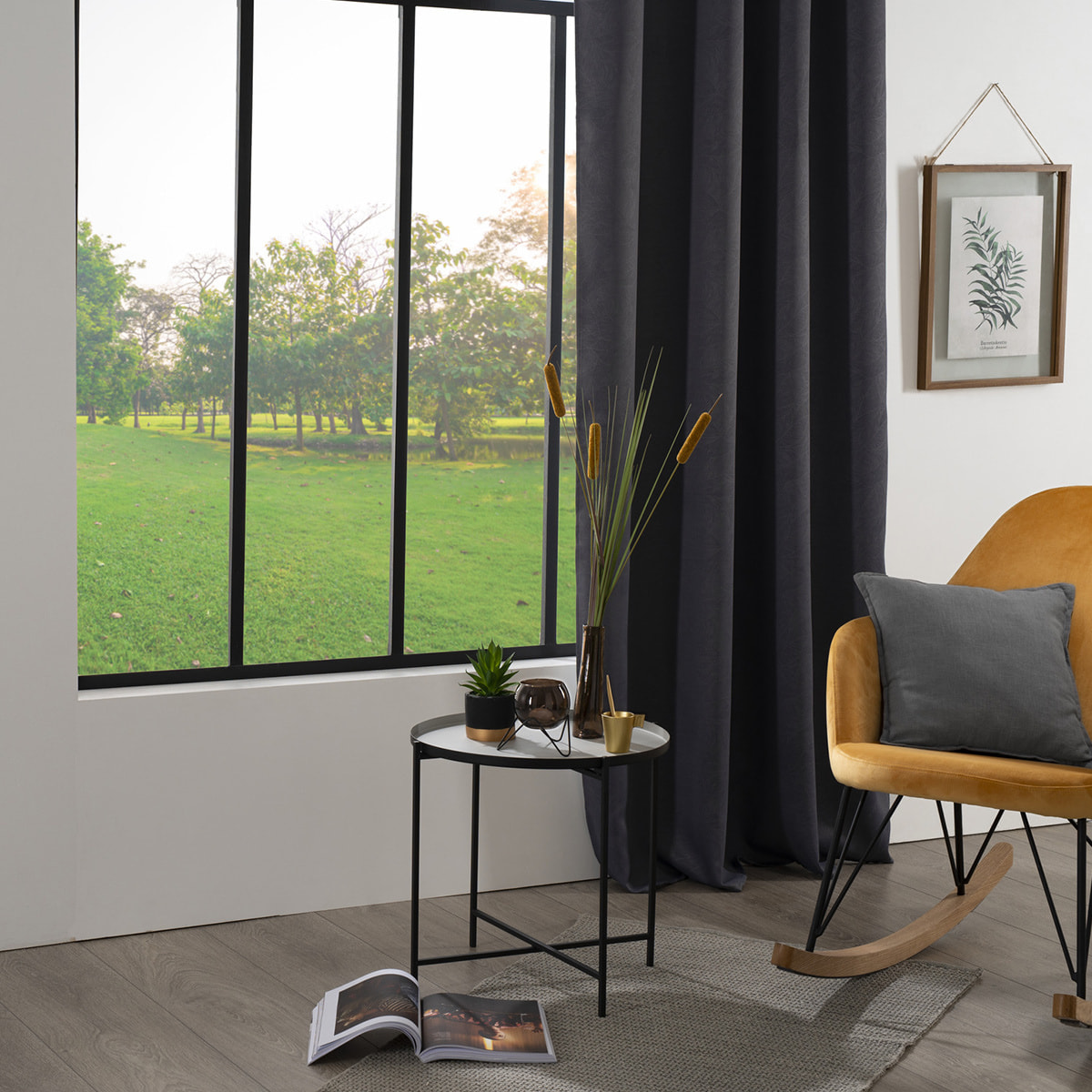 Rideau occultant "Feuilles" gris ardoise 140x260cm