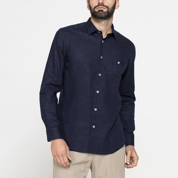 CAMICIA MISTO LINO COTONE IN COLORE TINTA UNITA