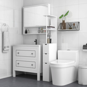 Colonne salle de bain style contemporain - 2 tiroirs, 2 étagères, porte - MDF métal blanc