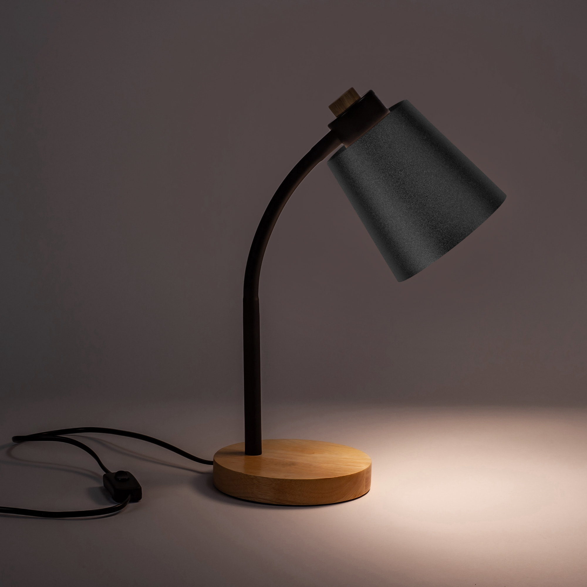 Forlight Pau Lámpara de Escritorio de Estilo Nórdico. Flexo de Escritorio E27 de Acero Negro y Madera Clara Natural