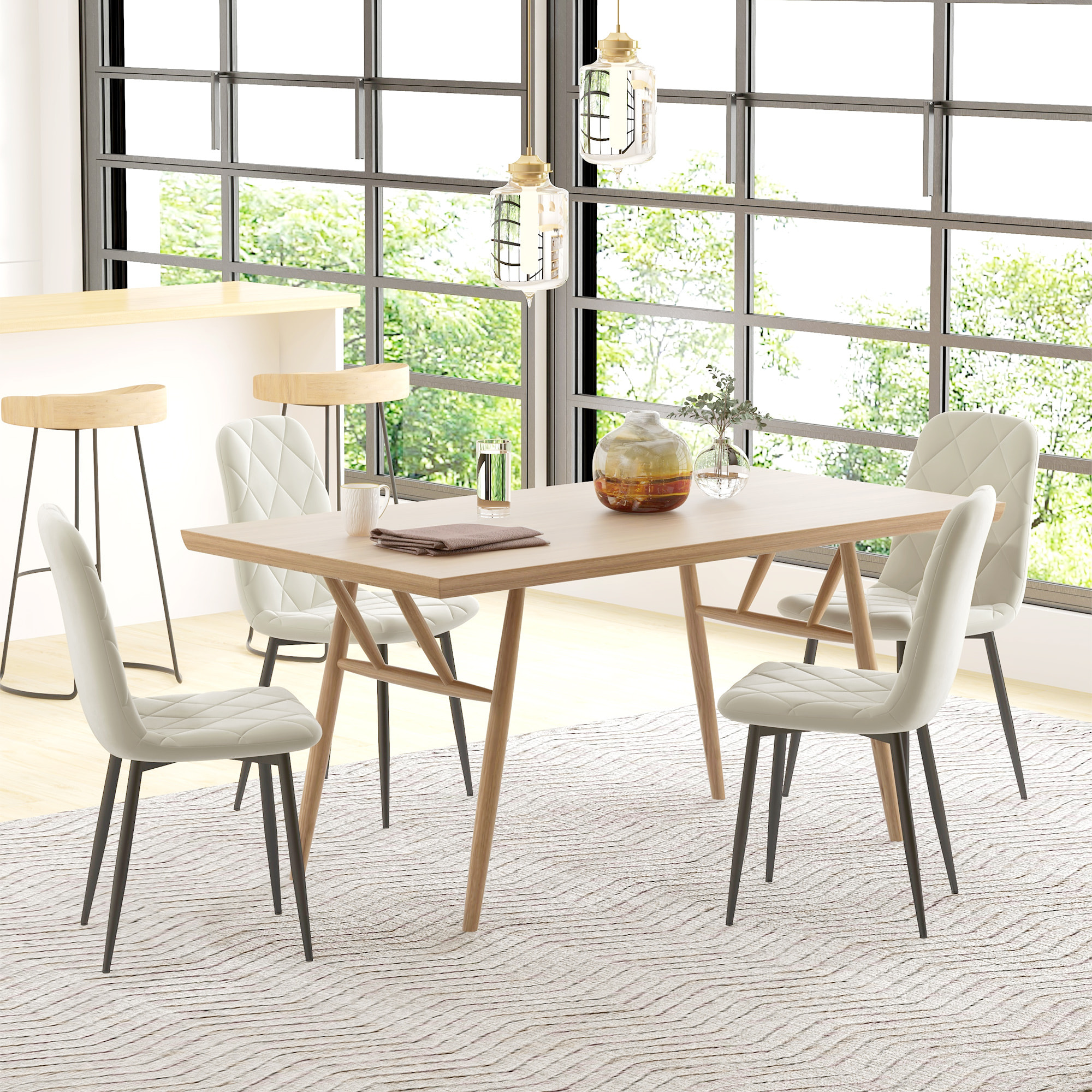 Lot de 4 chaises velours - chaises de salle à manger design Chesterfield - beige clair