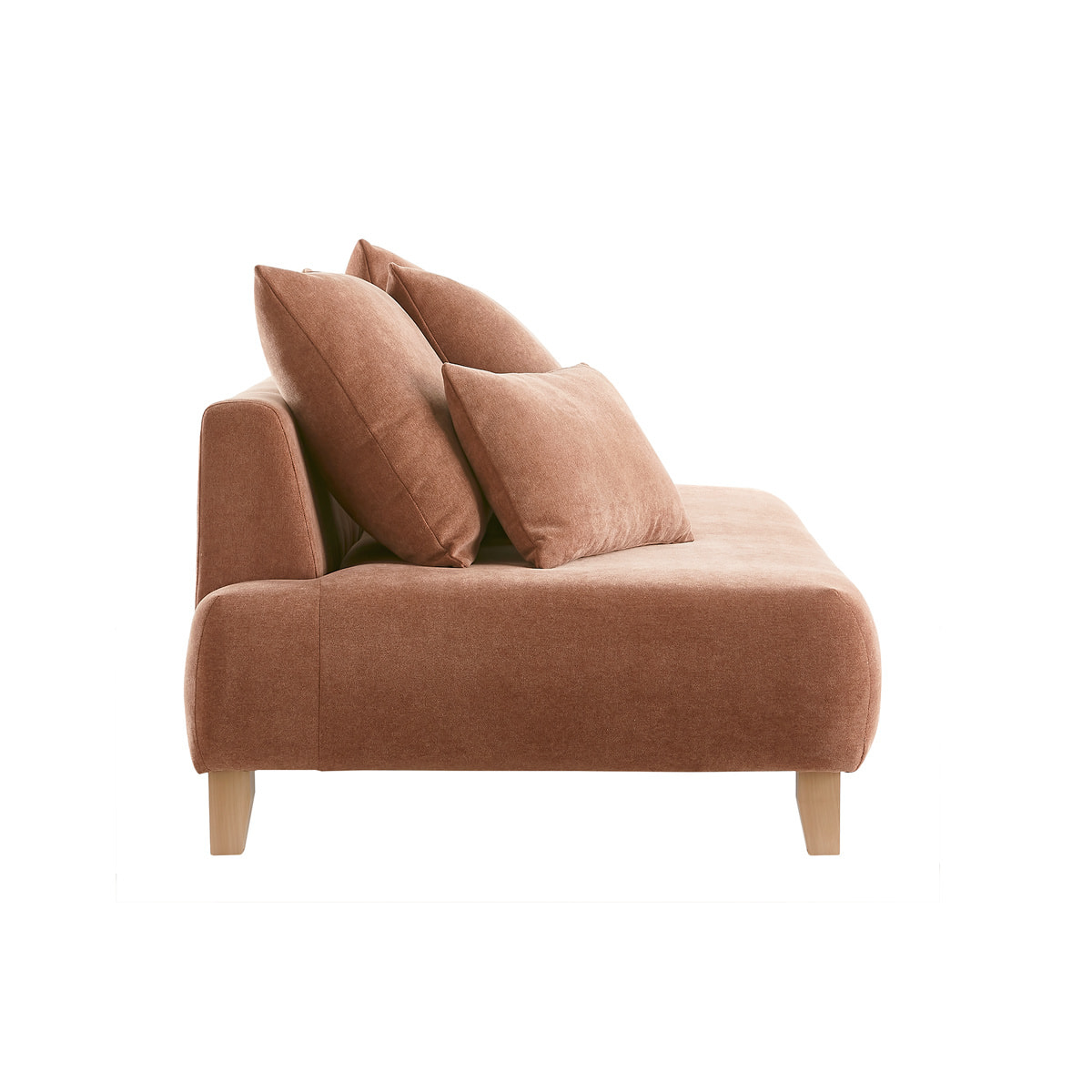 Canapé 3 places en tissu effet velours texturé terre brûlée et bois clair L200 cm ODEON