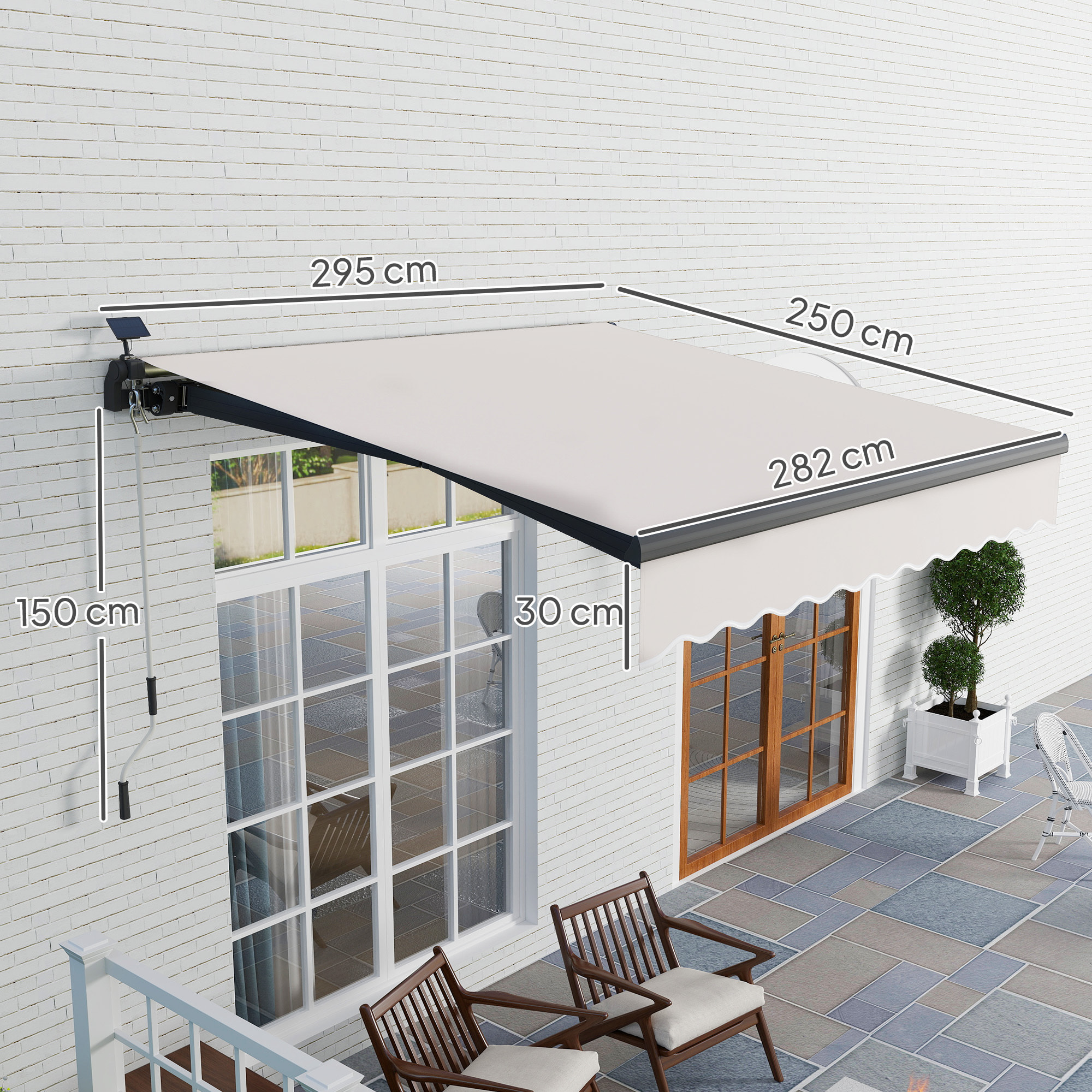 Toldo Manual Retráctil 3x2,5 m con Luces LED Solares Toldo para Balcón con Manivela de Aluminio y Protección UV50+ para Jardín Terraza Ventanas Crema
