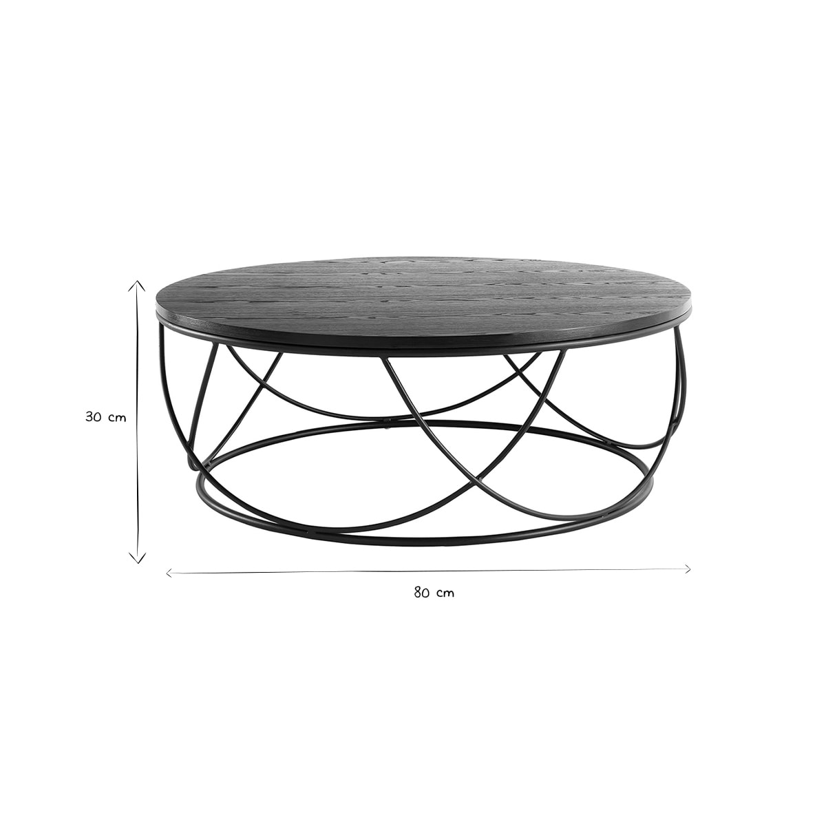 Table basse ronde bois noir et métal noir D80 cm LACE