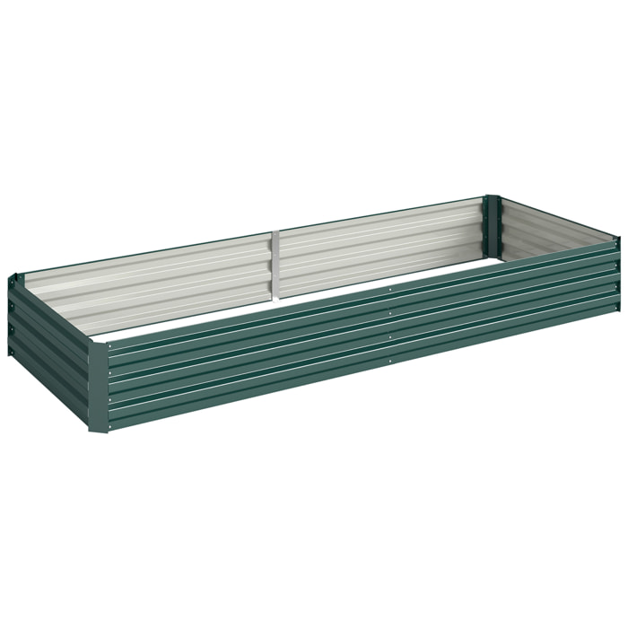 Carré potager de jardin dim. 241L x 90l x 30H cm tôle d'acier ondulée vert foncé