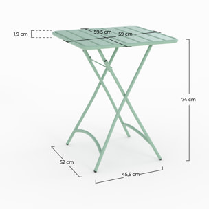 Table de jardin pliante en métal vert clair 2 personnes - Yumi
