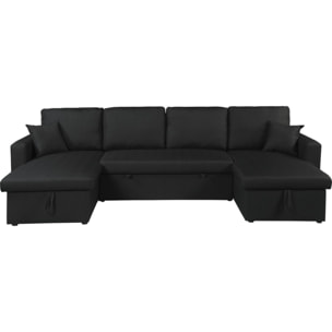 Canapé d'angle panoramique convertible en tissu "Alain" - 4 places - Noir