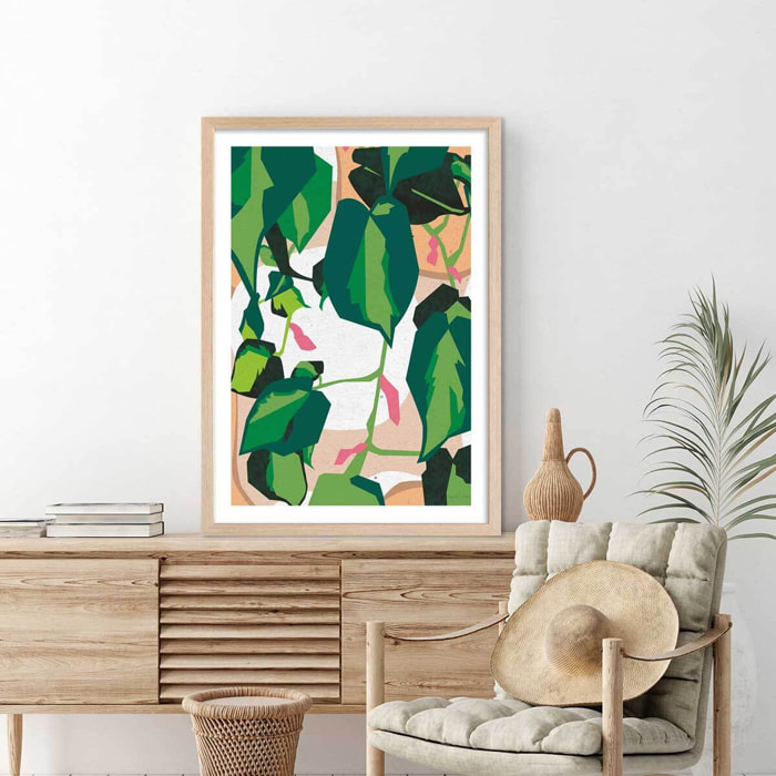 Poster green touch Affiche + cadre en bois - Chêne