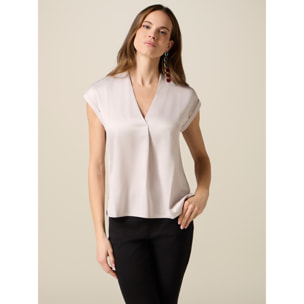 Oltre - Camiseta bimatérica con escote en V - Beige