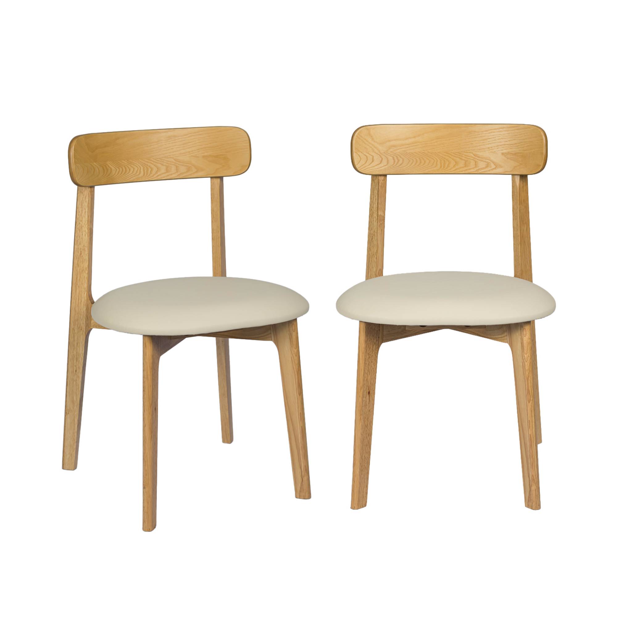 Chaise vintage bois d'hévéa et simili cuir (lot de 2) VICTOIRE