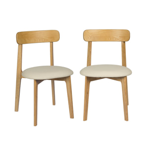 Chaise vintage bois d'hévéa et simili cuir (lot de 2) VICTOIRE