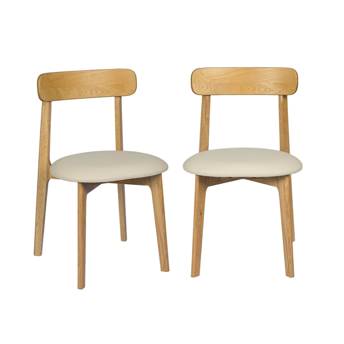 Chaise vintage bois d'hévéa et simili cuir (lot de 2) VICTOIRE