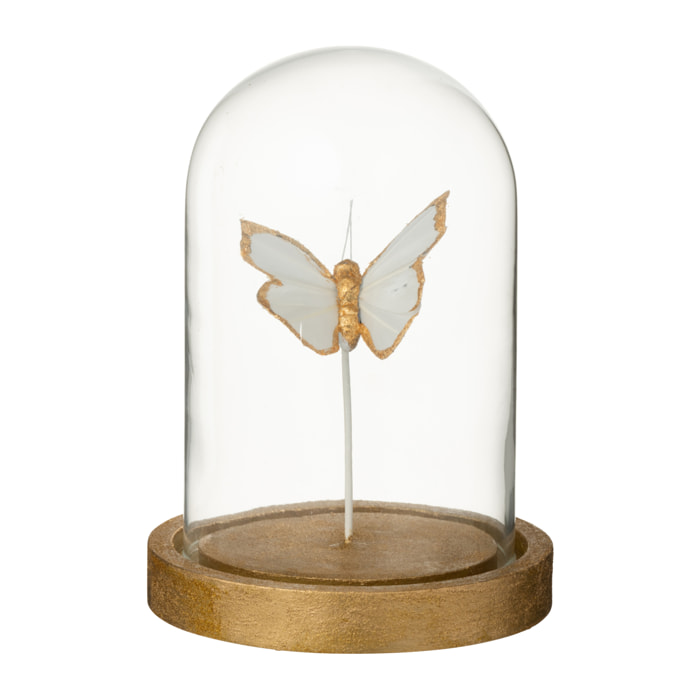 J-Line décoration Cloche Papillon - verre - blanc/or - small