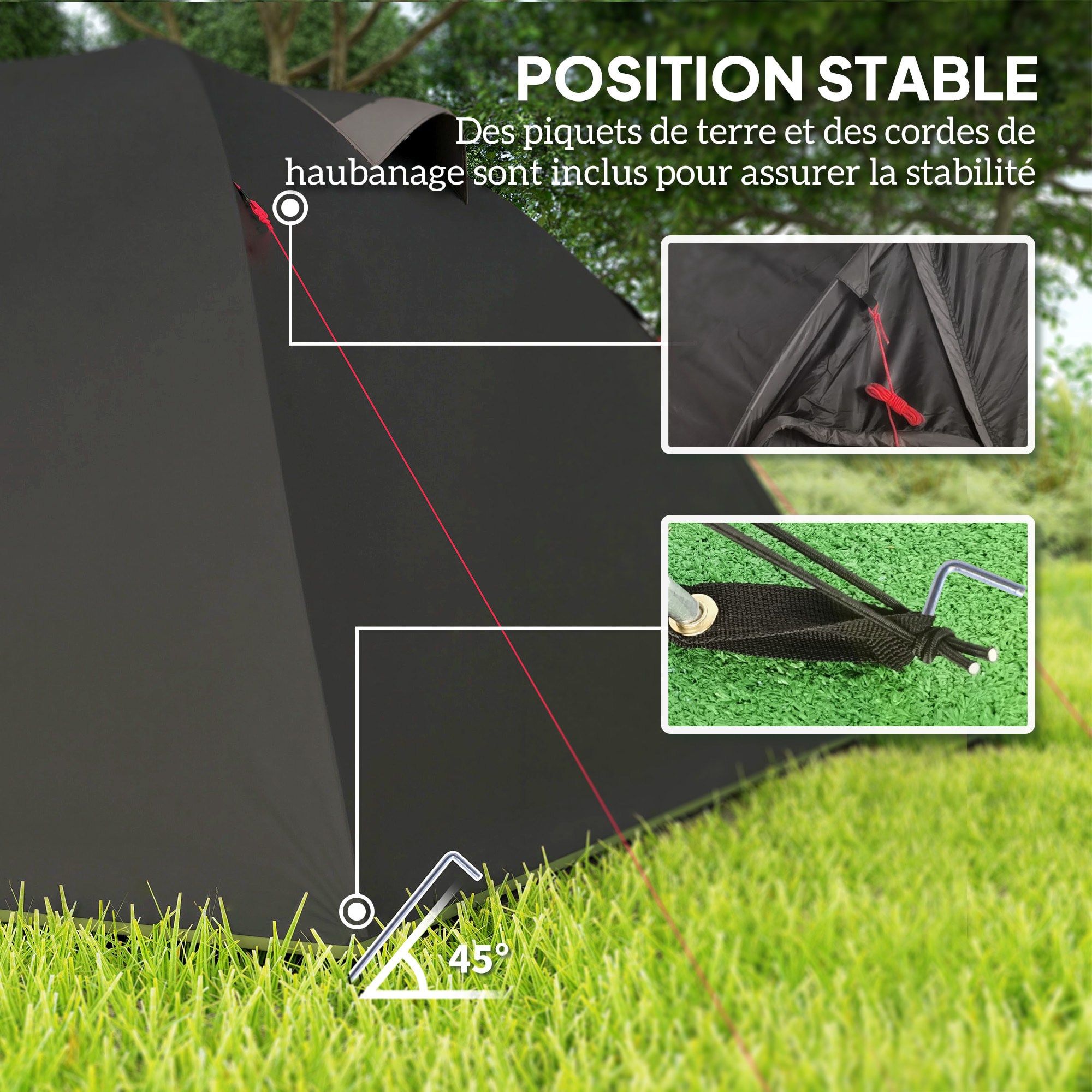 Tente camping 2-4 places - tente tunnel familiale - imperméabilité 3000mm - dim. 3,6 x 2,5 x 1,3 m - sac inclus - noir