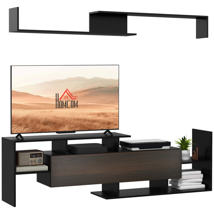Muebles de Salón Conjunto Muebles de TV para Televisiones de Pared hasta 65" o de Pie hasta 40"con Mesa para Televisor 153,6x25x42 cm y Estante de Pared 150x14,5x16,3 cm Negro y Marrón