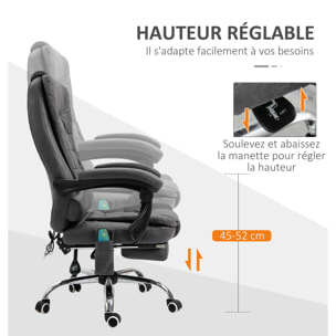 Fauteuil de bureau direction massant chauffant hauteur réglable dossier inclinable tissu gris