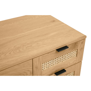Bureau finition bois clair, cannage rotin et métal noir 3 tiroirs L120 cm MANILLE