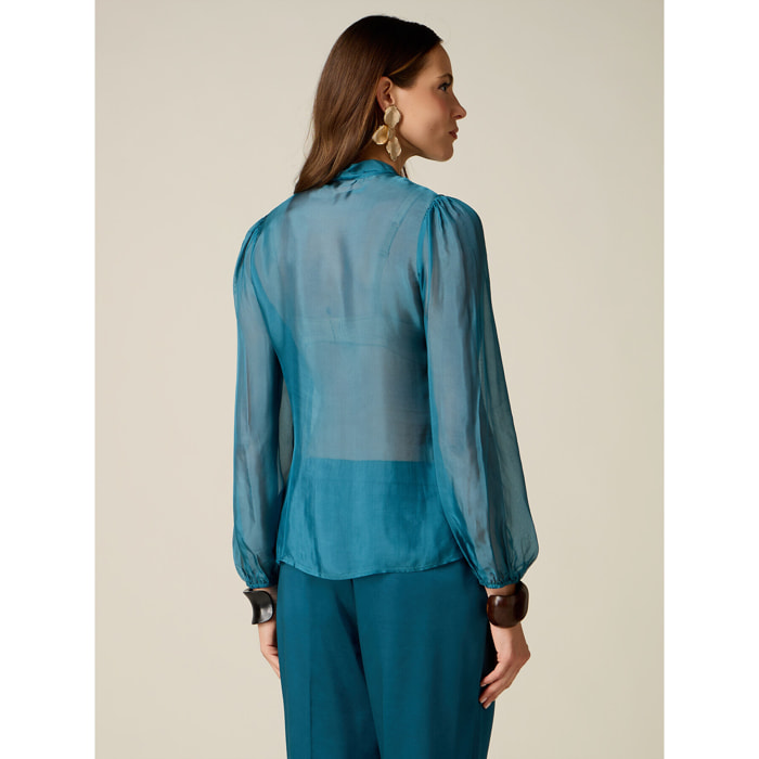 Oltre - Camicia in voile misto seta con fiocco - Ottanio