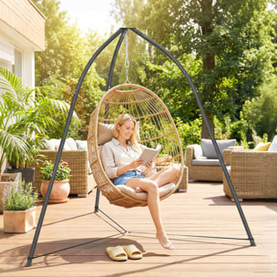 Soporte para Silla Colgante Triangular Altura 210 cm, con Cadena Ajustable, Base Estable, Resistente a la Intemperie, Estructura de Silla Colgante para Patio, Jardín, Carga 150 kg, Negro