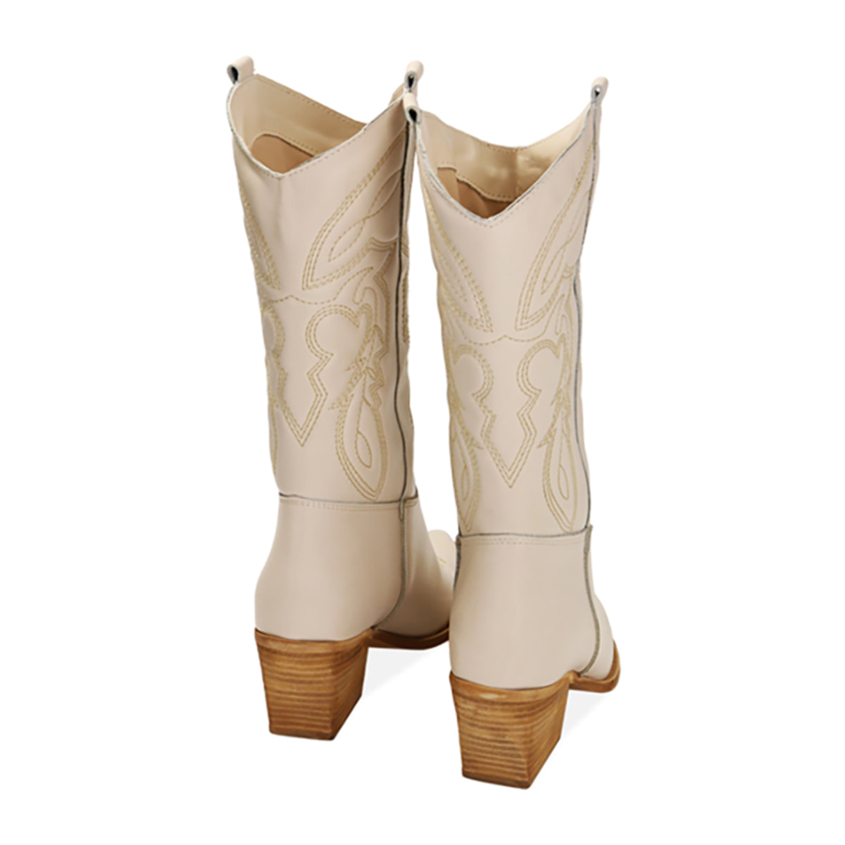 Botas texanas de piel color crema, tacón de 7 cm