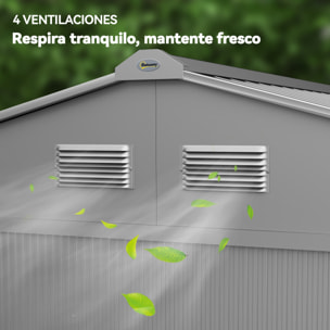Caseta de Jardín Exterior 4,9 m², 277x195x192 cm, Cobertizo de Jardín Exterior Metálico con Puerta Corredera, Ventilación y Kit de Fundación, para Almacenamiento de Herramientas, Gris
