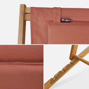 Chiliennes bois - Creus - 2 transats en bois d'Eucalyptus huilé avec coussin repose-tête terra cotta