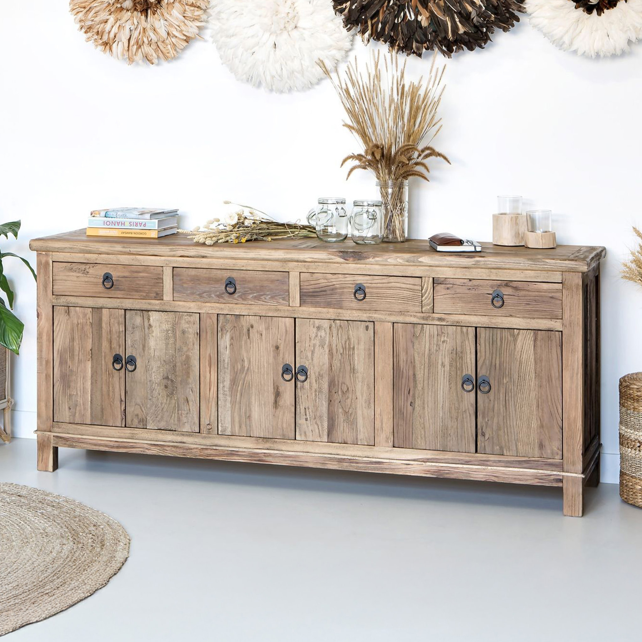 Buffet en bois recyclé 3 portes et 4 tiroirs - Mastic