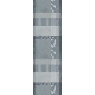 Chemin de table pur coton motif jacquard bleu gris Mille matieres orage