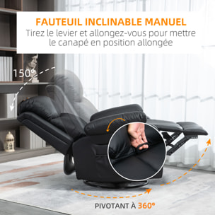 Fauteuil de massage et relaxation électrique  inclinable pivotant repose-pied télécommande noir