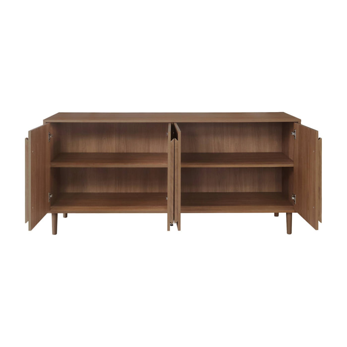 Buffet vintage décor bois de noyer 4 portes 160cm - Juliana