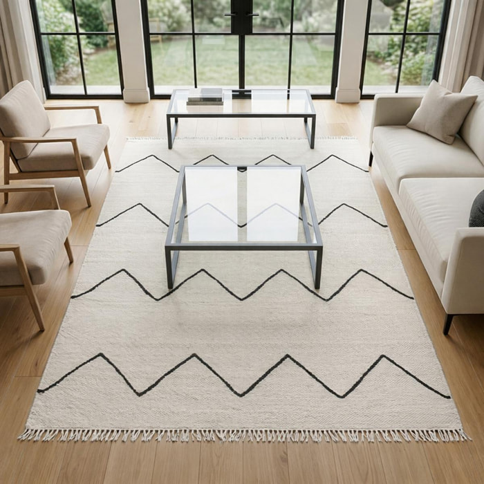 Tapis kilim Reversible Huku tissé à la main en laine beige motif berbère