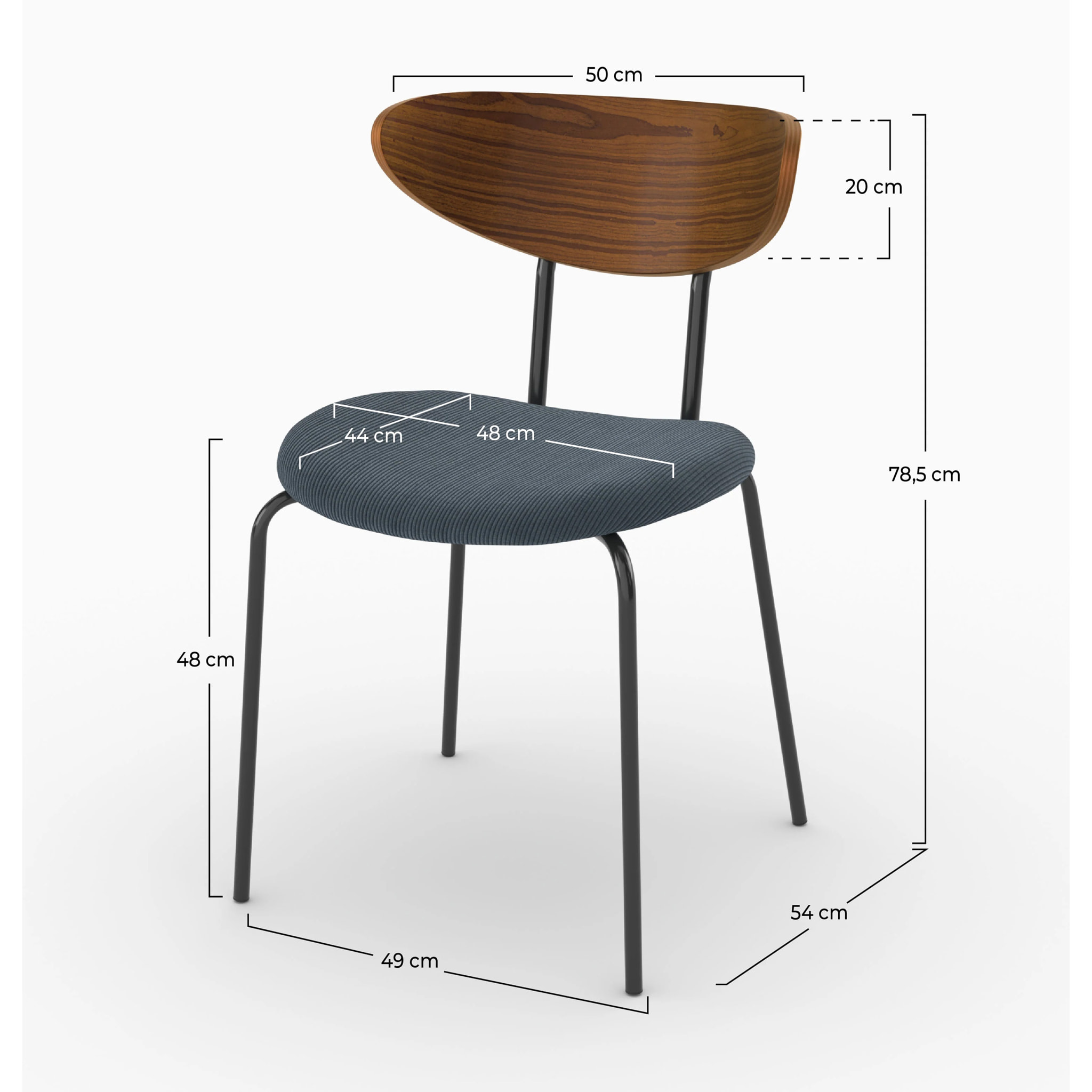 Lot de 2 chaises en velours côtelé bleu marine et dossier en bois - Jade