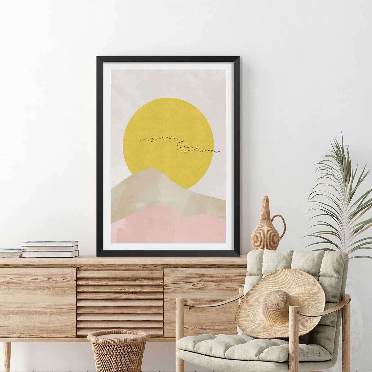 Affiche Envolée au soleil Affiche + cadre en bois - Noir