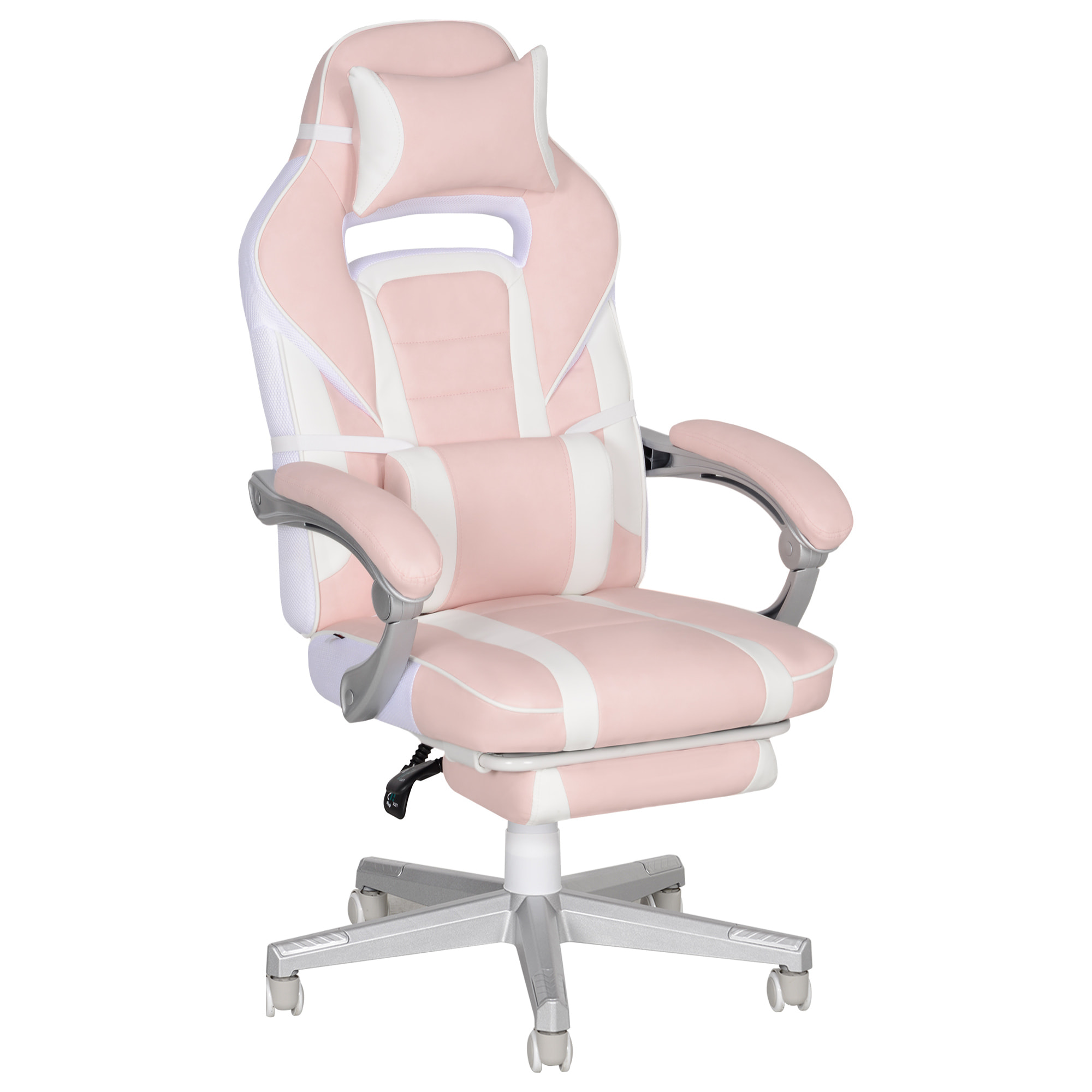 Chaise gaming inclinable réglable repose-pieds rétractable blanc rose pâle
