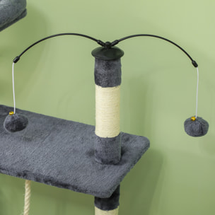 Árbol Rascador para Gatos 134 cm Torre para Gatos Rascador para Gatos con Nidos Cueva Plataformas Bolas de Juguete y Postes de Sisal Gris Oscuro